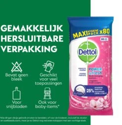 Dettol - Schoonmaakdoekjes - Power & Fresh - Kersenbloesem - 4 X 80 Stuks - Voordeelverpakking -Schoonmaakmiddelen Winkel 1165x1200