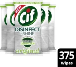 Cif Disinfect & Shine Wipes Doden 99,99% Van De Bacteriën Original Desinfecterende Schoonmaakdoekjes, Van 100% Biologisch Afbreekbaar Textiel 5 X 75 Doekjes -Schoonmaakmiddelen Winkel 1200x1050 1