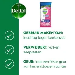 Dettol - Schoonmaakdoekjes - Power & Fresh - Kersenbloesem - 4 X 80 Stuks - Voordeelverpakking -Schoonmaakmiddelen Winkel 1200x1200 27