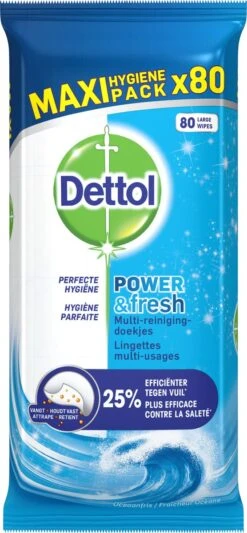 Dettol - Power & Fresh - Schoonmaakdoekjes - Oceaanfris - 4 X 80 Doekjes -Schoonmaakmiddelen Winkel 556x1200