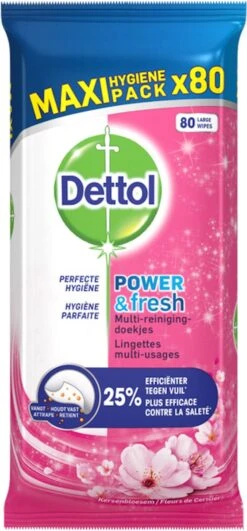 Dettol - Schoonmaakdoekjes - Power & Fresh - Kersenbloesem - 4 X 80 Stuks - Voordeelverpakking -Schoonmaakmiddelen Winkel 558x1200