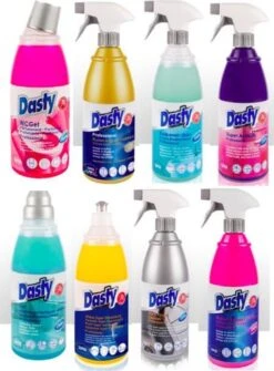 Dasty Keuken+Badkamer Pakket 8 Stuks: WC-gel + Super Antikalk + Ruiten En Oppervlakten + Badkamerreiniger + Afwas Super Ontvettend + RVS- En Inductiekookplatenreiniger + Ruiten En Oppervlakten + Allesreinigende Gel + GRATIS Set Sponzen